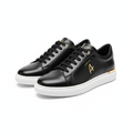 Achikrukru Signature Leather Sneaker in All Black with gold branding