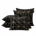 Achikrukru Velvet Cushion Cover Set - Black with Gold Geometric Pattern