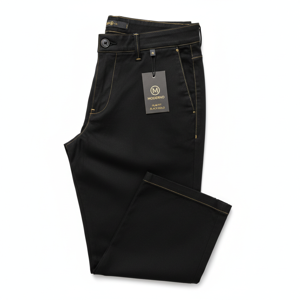 Achikrukru Slim Chino - Black with Gold Stitching