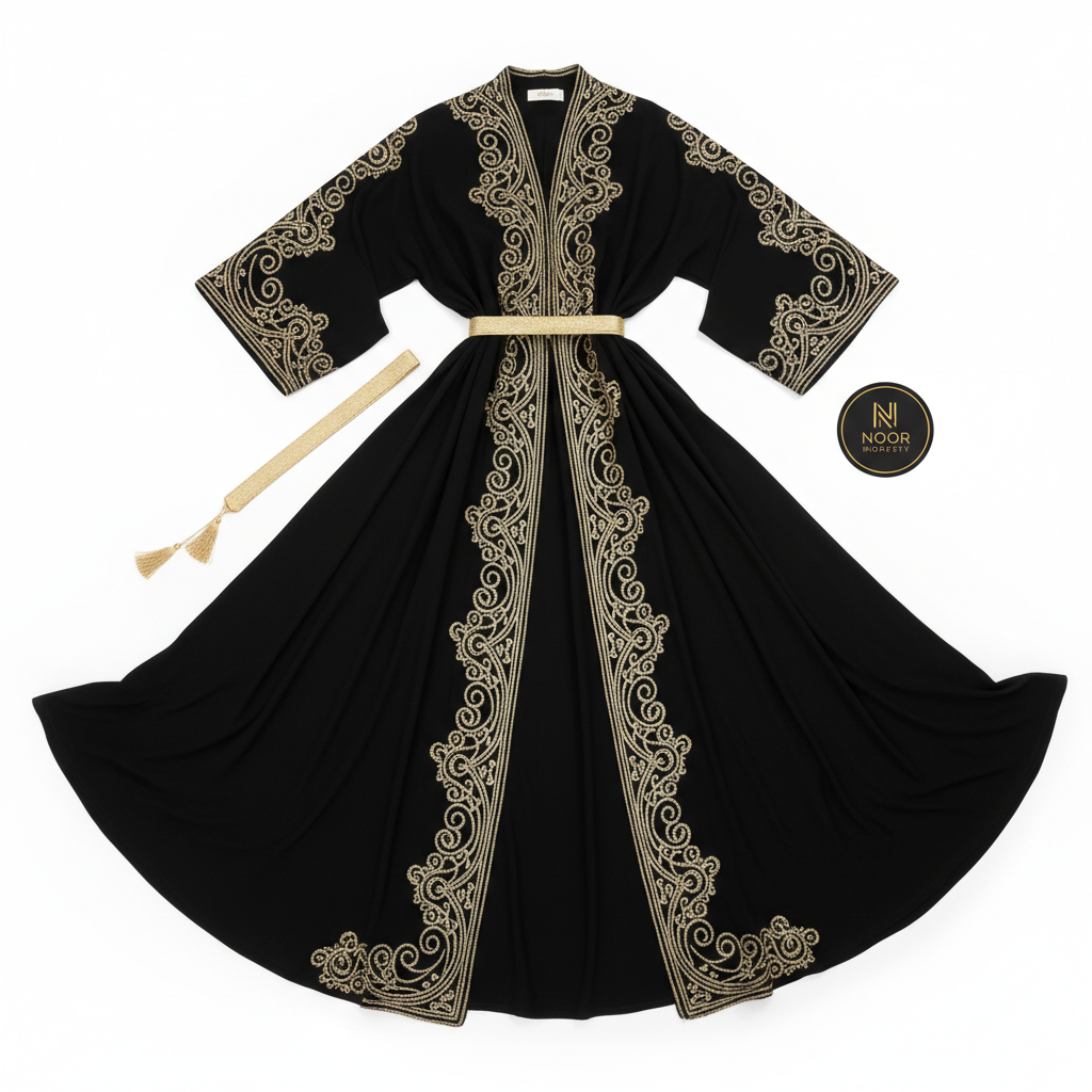 Achikrukru Signature Abaya - Black with Gold Trim