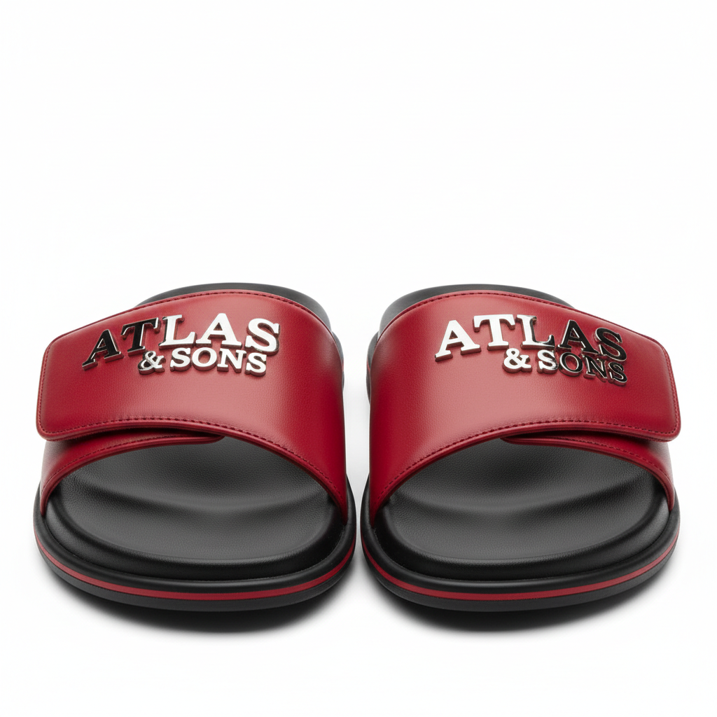 Achikrukru Luxe Leather Slipper in Black and Red with gold branding