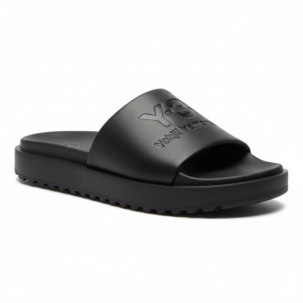Y-3 Leather Slippers All Black