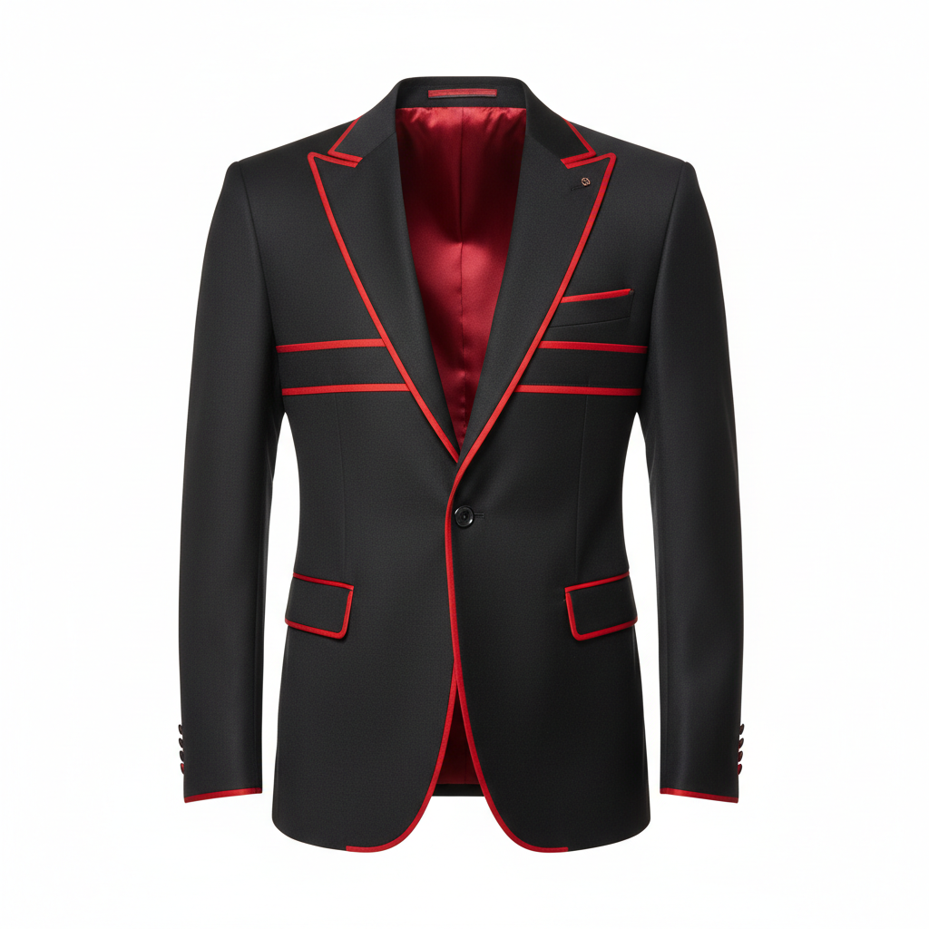 Achikrukru Elite Blazer in black with red accent lining and gold buttons