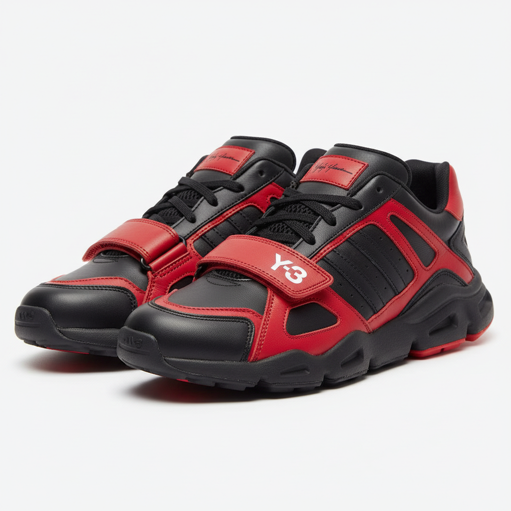 Y-3 Leather Sneakers Black and Red