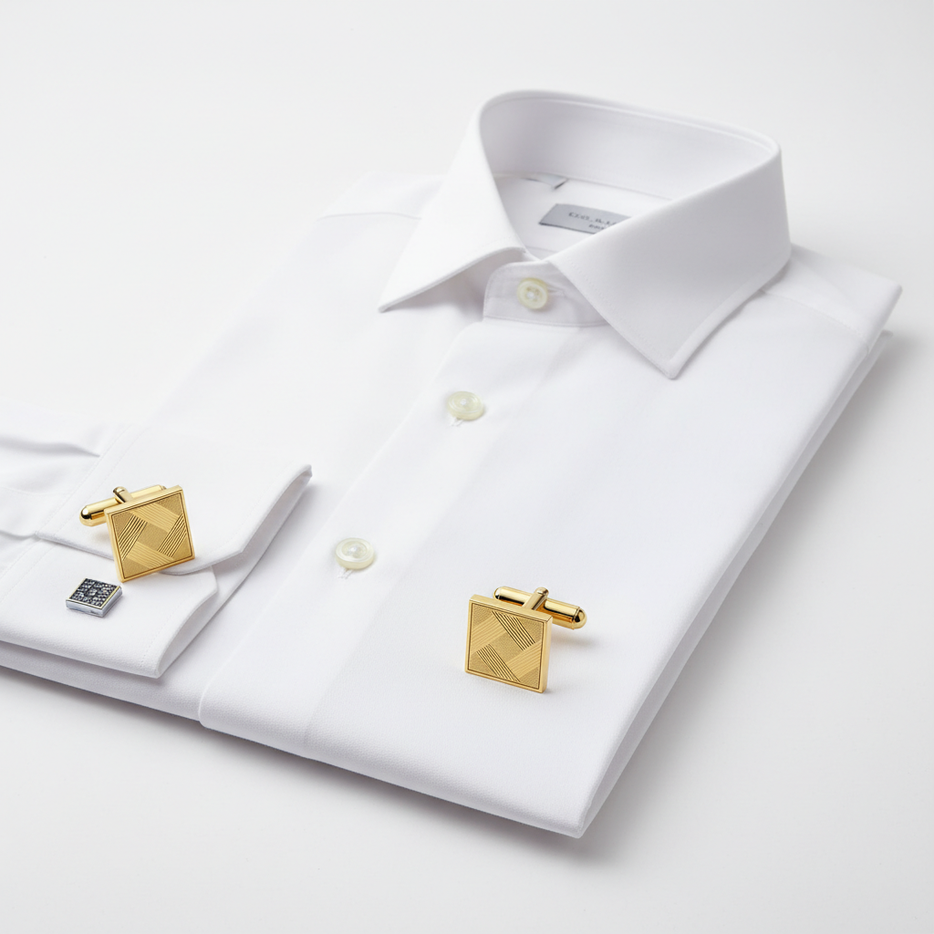 Achikrukru Luxe Dress Shirt in white with gold cufflinks