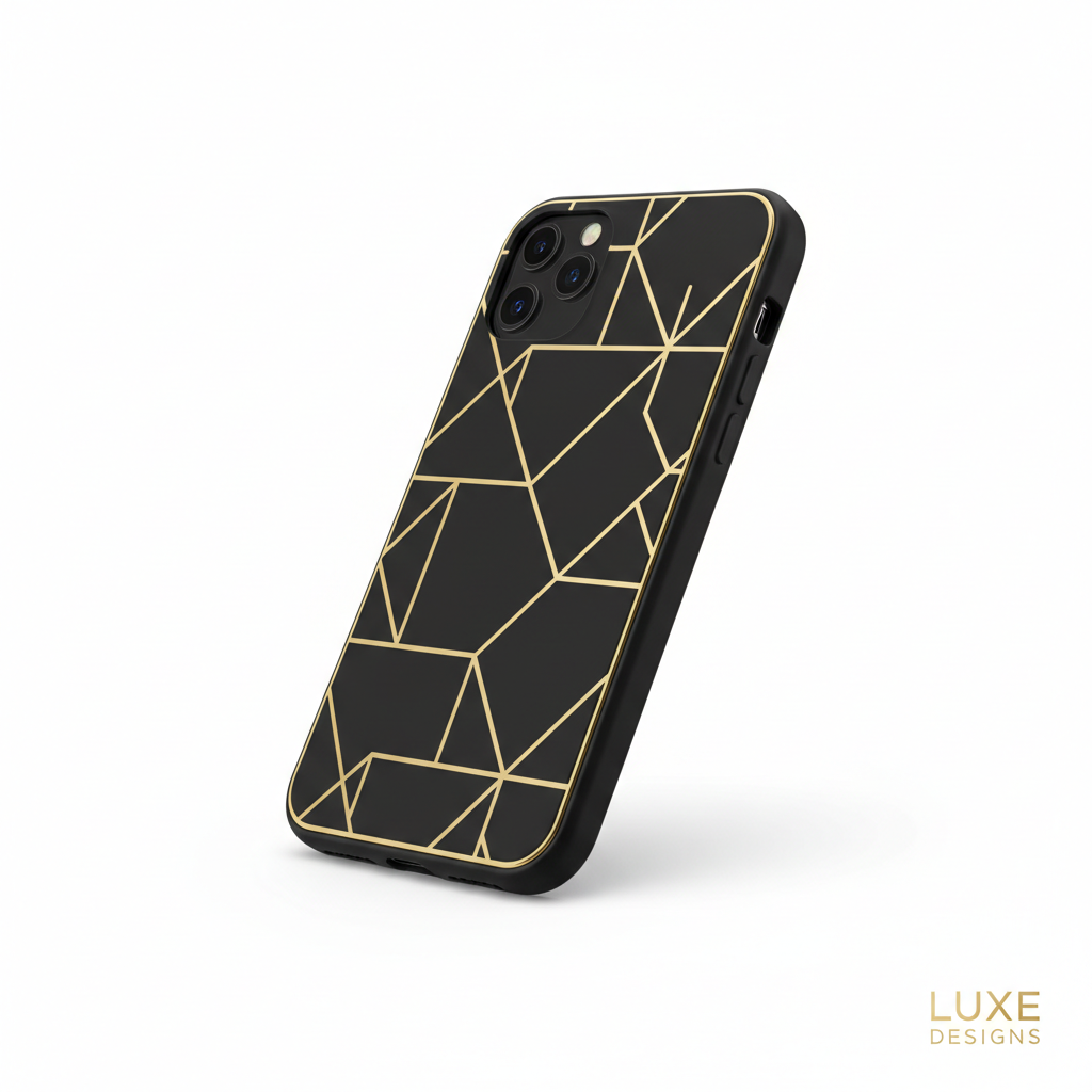 Achikrukru Luxe Phone Case - Black with Gold Geometric Pattern