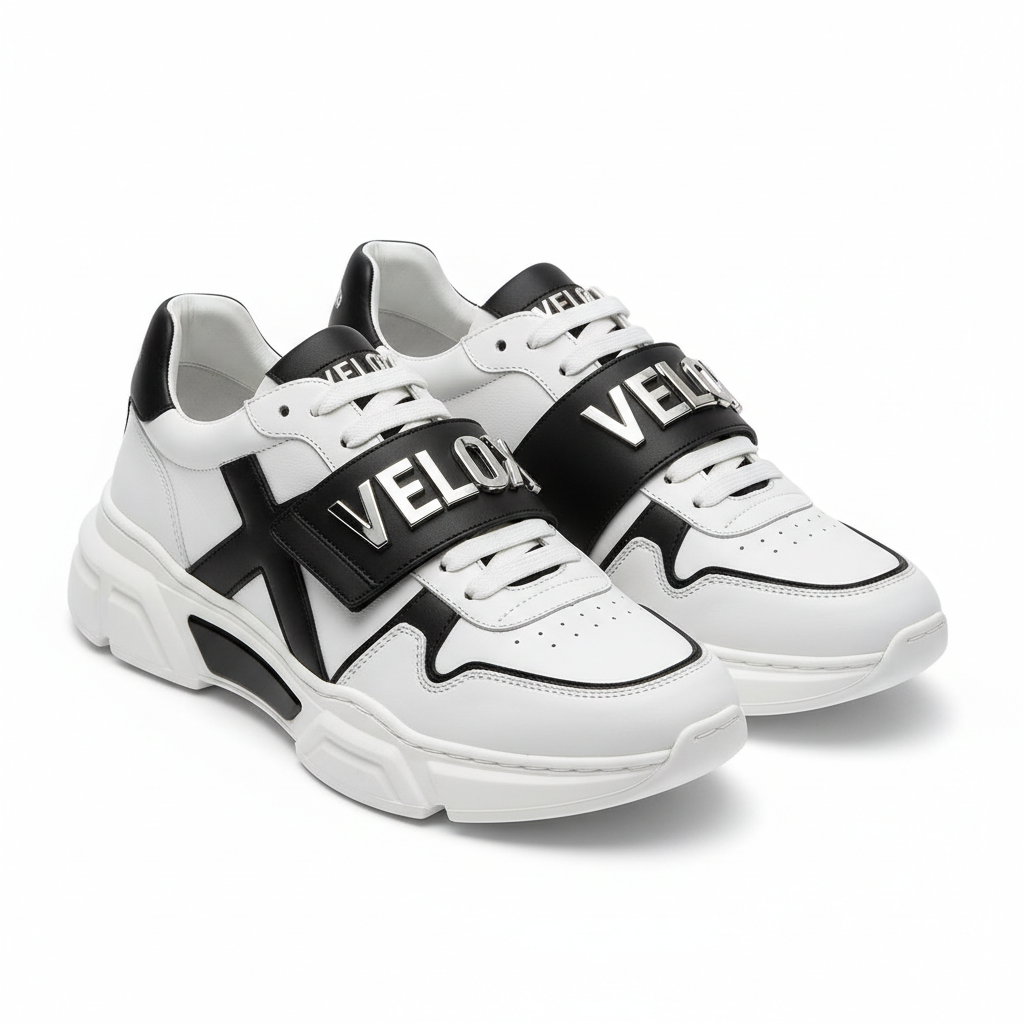 Achikrukru Signature Leather Sneaker in Black and White