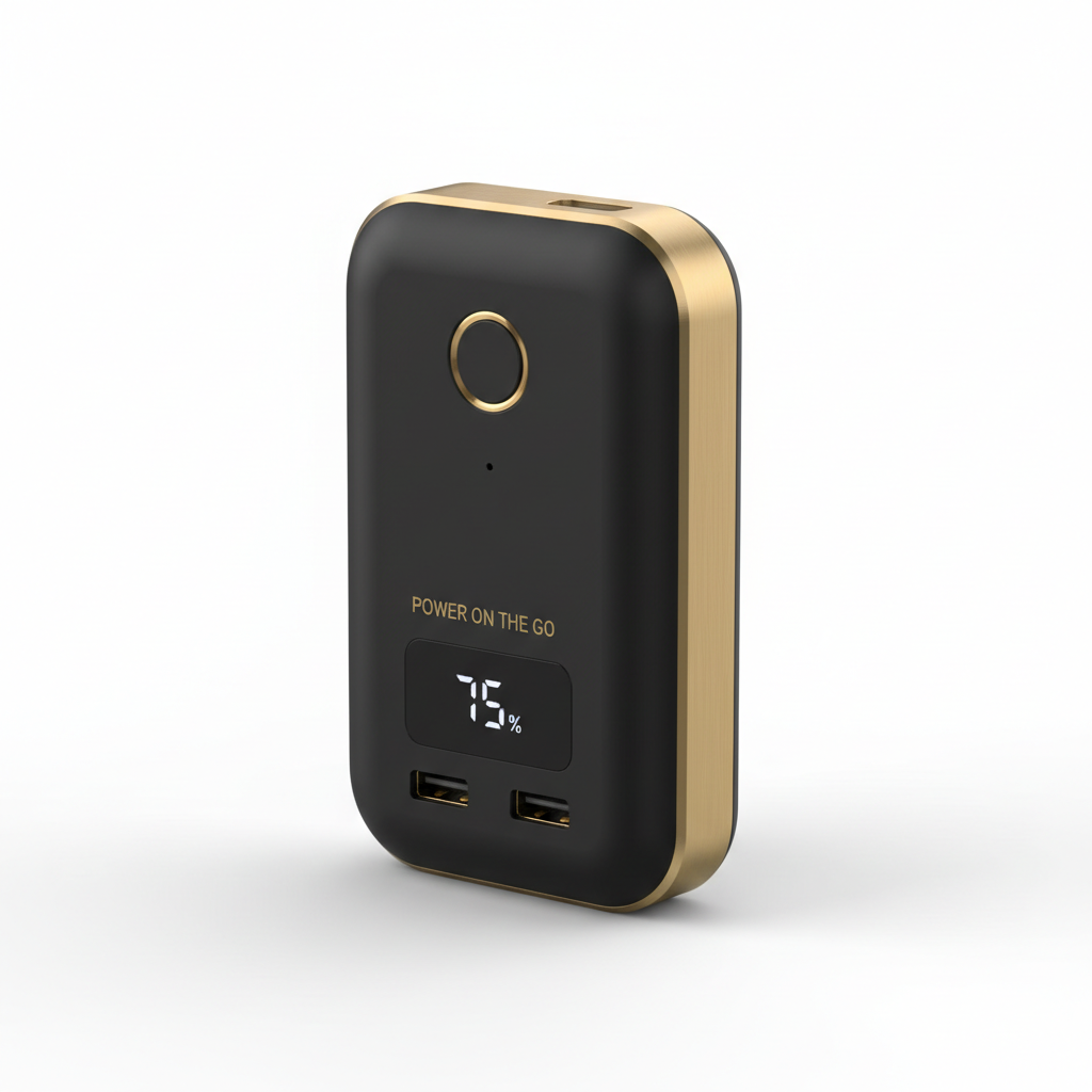 Achikrukru PowerSlim 10K - Black Power Bank with Gold Accents